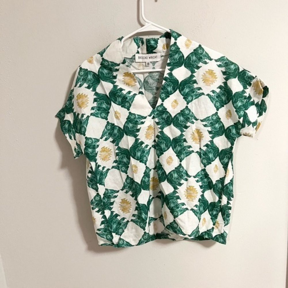 Brooke Wright linen  Cotton Bear Print Top